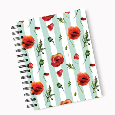 Loud Universe Spiral Notebook Poppy Green Pattern Hard Cover Notebook with Premium High Quality Paper A5 Size