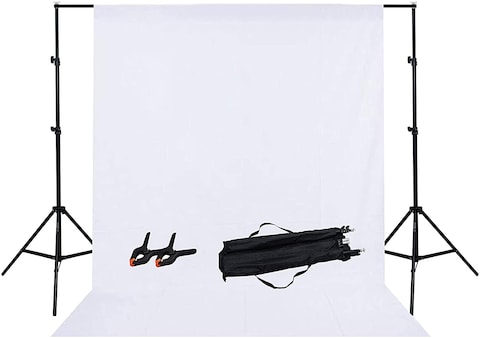 Coopic S02 Background Stand Kit: 1Pc 2m*2m/200cm*210cm Backdrop Background Stand, 1Pc 1.6m*3m White Non Woven Backdrop, 2Pcs Plastic Clamp Clips For Photography Adjustable Photo Video Studio