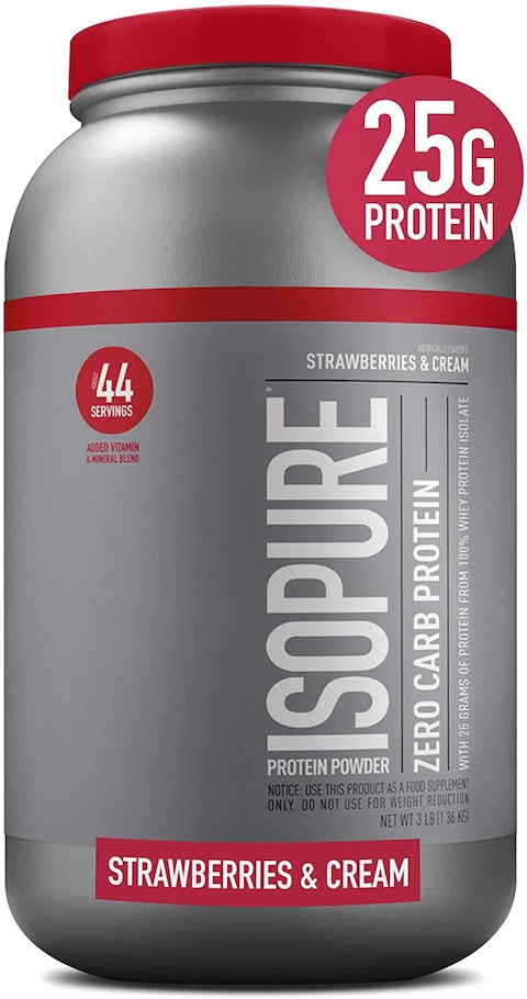 Isopure Zero Carb Protein Powder, 100% Whey Protein Isolate, Gluten Free / Lactose Free, Keto Friendly, Flavor: Strawberries &amp; Cream, 3 Pounds