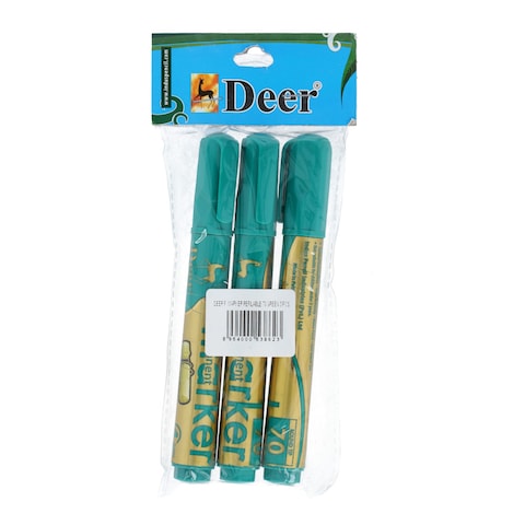 Deer Permanent Marker Refillable 70 Green 3 Pcs