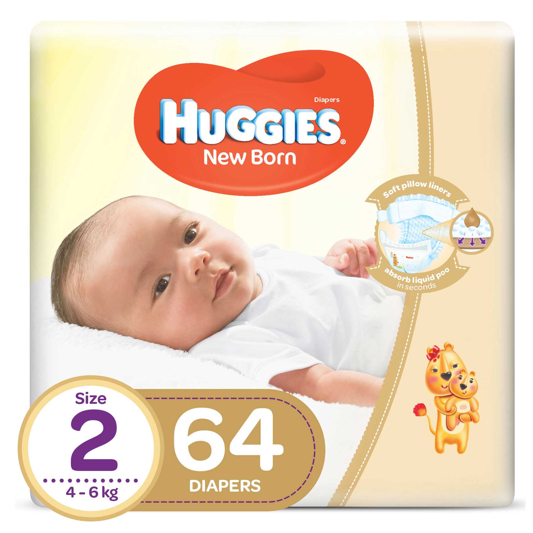 Buy Huggies Diapers New Born Size 4-6kg 64 Count Online