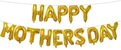 Party Time Gold Happy Mothers Day Balloons Banner, Mom Mothers Day Party Decorations Supplies - 16&quot; Gold Foil Balloon Set
