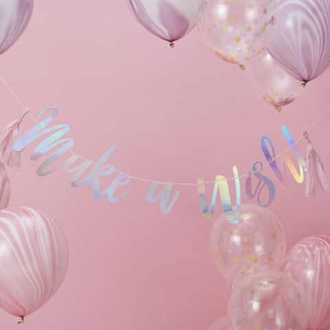 Ginger Ray Make a Wish Backdrop Bunting- 1.5 Meter Length- Iridescent/ Pink