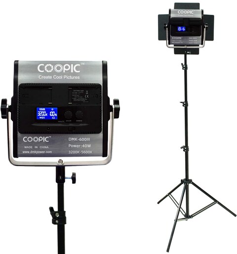 DMK Power Coopic Dmk-600Siii Bi-Color 3200K- 5600K Dimmable Professional LED Video Light Grey Metal Body With U Bracket Durable Frame Brown Filter Adapter (Full Kit)