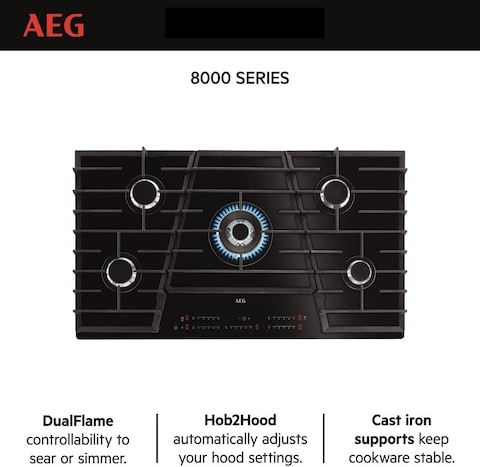 AEG Gas Hob Built-In, 90cm, 5 Burner, Glass Finish, Touch Control, HVB95450IB, Made In Italy (1 Year Warranty)