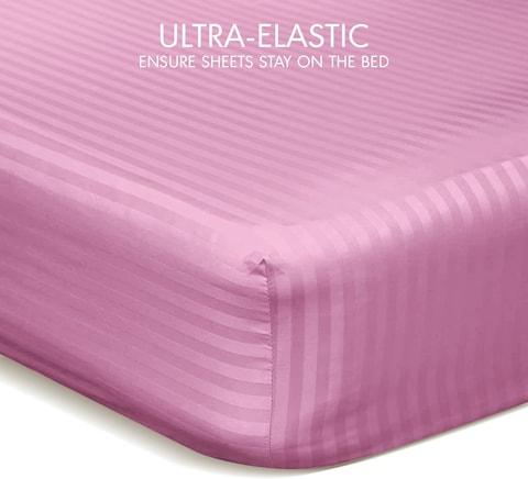 Hotel Linen Klub Reversible Down Alternative Comforter Set, Ultra Soft Brushed Stripe Microfiber Fabric, 200GSM Soft Fibersheet Filling, Size: Double 220 x 240cm, Pink &amp; Lilac