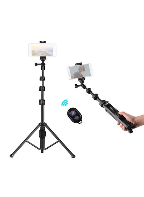 Generic - 2-In-1 Extendable Tripod Selfie Stick Mount With Wireless Remote Control Black