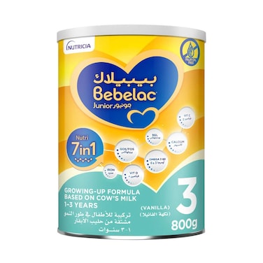 Bebelac Junior Nutri 7in1 Stage 3 Growing Up Formula Based On Cow&#39;s Milk From 1 To 3 Years 800g