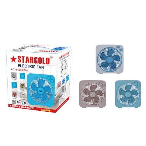 STARGOLD 12 inch 45W Electric Box Fan 3 Speed Levels 5 PP Blade Blade with 60 Min Timer Best for Home &amp; Office