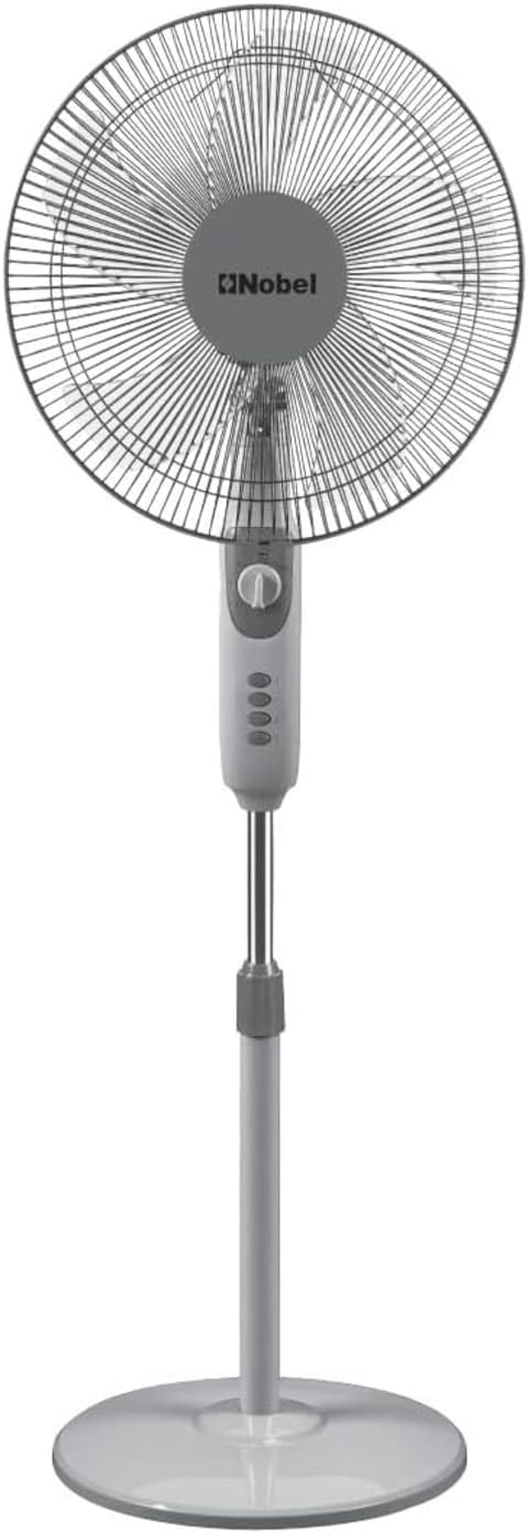 Nobel 16 Inch, 90 Degree Oscillation Stand Fan With 3 Speed 5 Blades And Timer, Multi Speed Function &amp; Dual Frequency, 5 Highlight Efficient Blade With Air Vortex Technology NF145 Gray