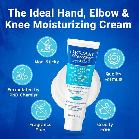 Dermal Therapy Hand Elbow Knee Cream, Hydrating Treatment Relieves Dry, Cracked, Itchy Skin Resulting From Frequently Washed/Cleaned Hand, 15% Urea And 6% Alpha Hydroxy Acids, 3.5 Fl. Oz