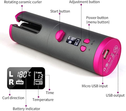 Generic Professional Portable Hair Spiral Curl Automatic Cordless Curling Iron Hair Curler Lcd Curly Hair Machine, Rechargeable Auto Curler For Curls Or Waves Anytime, Anywhere