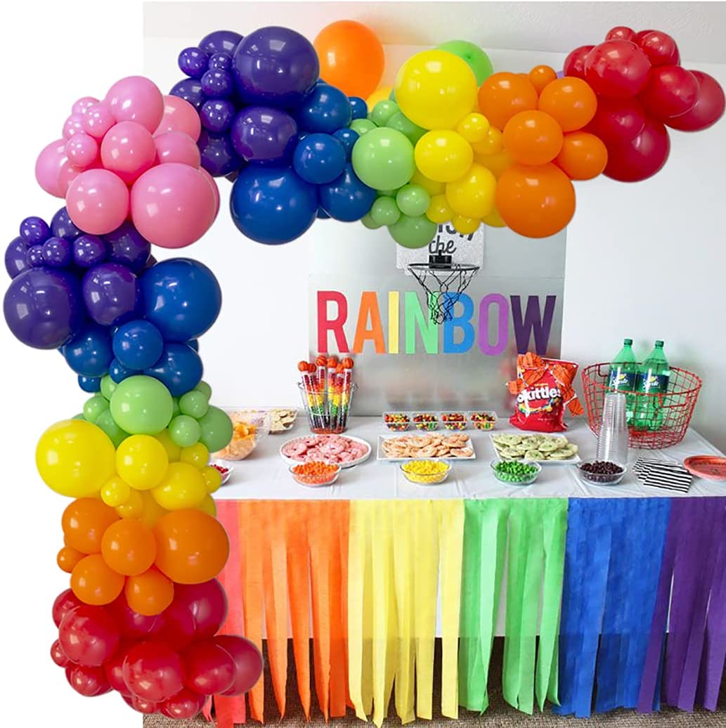 Mottymall Rainbow Colorful Balloon Garland Arch Kit, 108Pcs Red Orange Yellow Green Blue Pink Purple Round Balloon For Kids Birthday Baby Shower Wedding Party Decorations