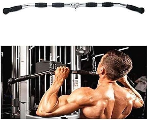 Max Strength Barbel Machine Cable Attachment Pro Grip Revolving Curl Bar Non Slip Handle Bar Pro Grip Revolving Curl Lat Bar-Silver, 47Inch/120cm For Bicep Tricep