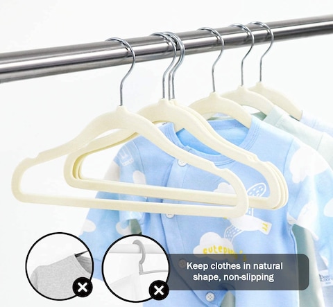 Red Dot Gift 30-Pack Kids Non-Slip Velvet Hangers - ( 35Cm / 14 Inch )Nursery Clothes Hangers, Toddler Hangers, 360 Chrome Swivel Hook (Beige, 30)