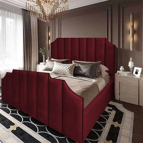 إن هاوس تاج هيكل سرير منجد بالمخمل - نفر - 200×120 سم - برغندي