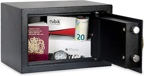 Rubik Safe Box With Key And Pin Code For Home Office Cash Money Jewelry, RB20AJ, (20X31X20Cm) Black