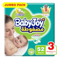 Babyjoy Compressed Diamond pad Diaper Jumbo Pack Medium Size 3 Count 52 6 - 12 KG