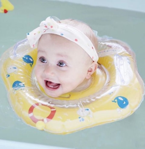 بيكابو - عوامة عنق للرضع Iswimsafe صفراء مع نافخة
