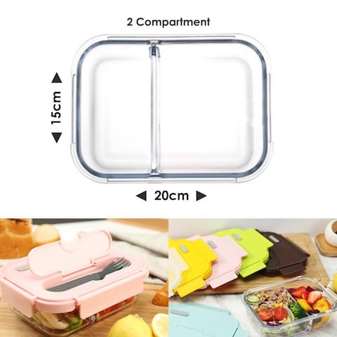 Aiwanto 2 Pack Glass Lunch Box Glass Storage Box Containers Food Box Storage Glass Containers Tiffin Box(2 Comp Blue and 3 Comp Pink)