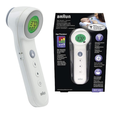 Braun 3 in 1 Forehead Food or Bath No Touch Thermometer BNT400 White