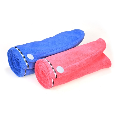 Htovila-2pcs Soft Microfiber Quick Dry Hair Drying Towels Water-Absorbent Dry Hair Cap Bath Shower Wrap Turban Towel with Button for All Hair Types and Lengths