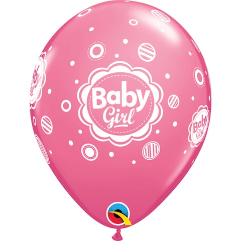 Qualatex Baby Girl Dots Rose Latex Balloons 6-Pieces- 11-Inch Size