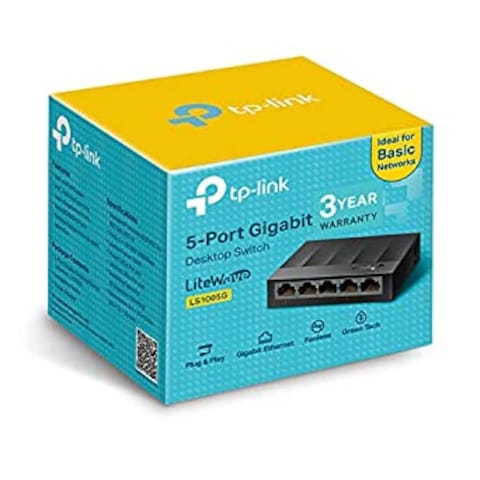 TP-Link Ls1005G 5-Port Desktop/Wallmount Gigabit Ethernet Switch/Hub, Network Splitter, Plug And Play, Plastic Case