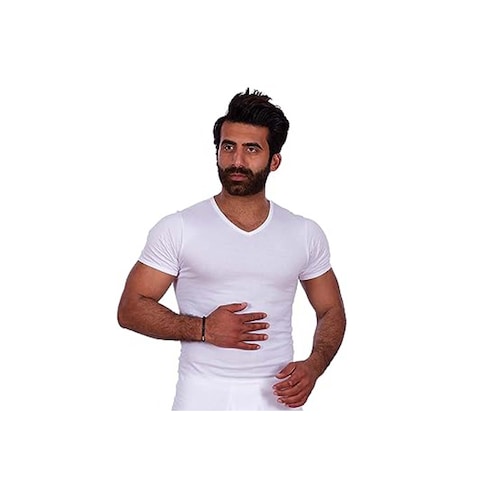 Jill M1809 Short Sleeves V-Neck Undershirt Men - Size 4 - White