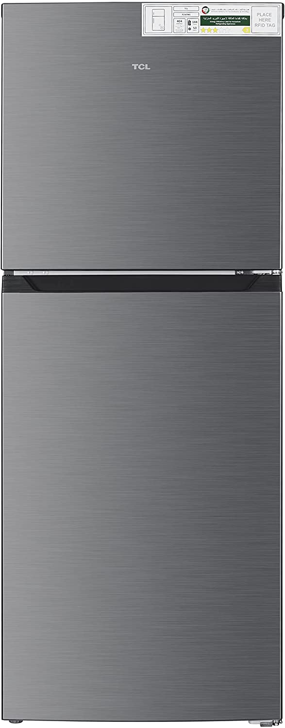 TCL 256 Liters Double Door Top Mount Refrigerator With Super Cool Function, Powerful Interior LED Light And Large Crisper Drawer With Humidity Control - Silver (P256TMS)