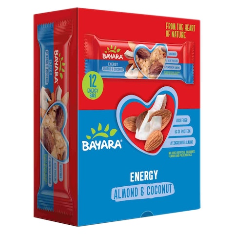 Bayara Almond and Coconut Energy Bar, 40g Pack of 12