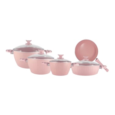 Farah Ceramic Cookware Set Pink 9 PCS