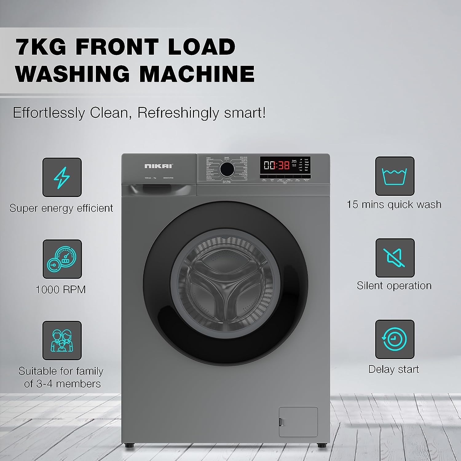 Nikai 7 kg Front Load Washing Machine Dark Silver NWM701FN9S