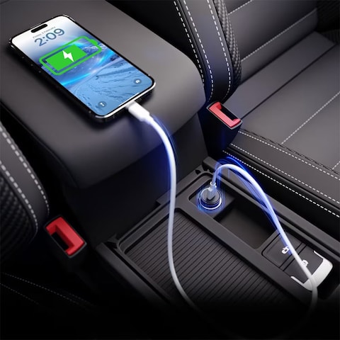 Porodo 60W Car Charger Transparent Dual Port PD 30W QC 18W with Coil Type-C