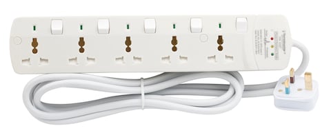 Terminator Brand Universal Power Extension Socket with Surge Protection - 5way 3M
