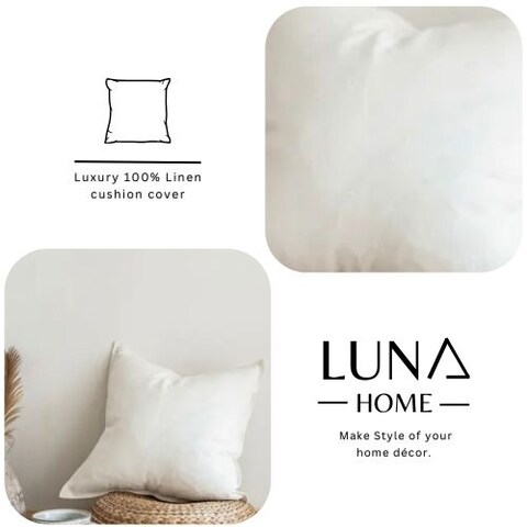 Luna Home 1 Piece 50*50cm Size, 100% Linen Cushion Cover, Solid Ivory