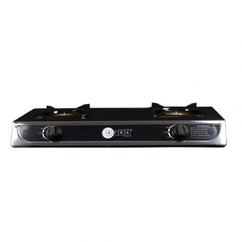 AFRA Japan Two Burner Gas Stove, Brass Caps, Battery Powered Ignition, Tempered Glass Top, Stainless Steel, Double Injection, G-MARK, ESMA, ROHS, and CB Certified, 2 years warranty