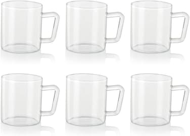 Borosil Vision Tea N Coffee Glass Mug Set Of 6 - Microwave Safe, Brown Handle, 190 ml