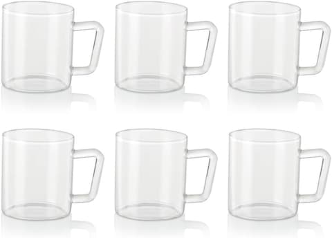 Borosil Vision Tea N Coffee Glass Mug Set Of 6 - Microwave Safe, Brown Handle, 190 ml