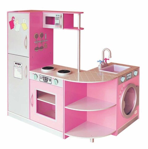 Rbwtoys Premium Wooden Educaional Toy, Realastic Design Kitchen Set With Curve Shape Pink Edition, Playset For Kids RW-17552 104&times;30&times;101cm