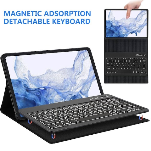 Galaxy Tab S7 FE 5G Case with Keyboard, Compatible with Samsung Galaxy Tab S8 Plus/S7 FE/S7 Plus 12.4 inch - 7 Colors Backlit Removable Keyboard, Smart Cover, Black