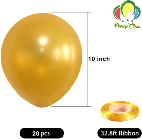Party Time 20-Pieces 10 inches MetallicGold Balloons, Latex Balloons For Baby Shower, Bridal Shower, Valentine&#39;s Day, Wedding Decor &amp; Birthday Party Decoration - Party Supplies