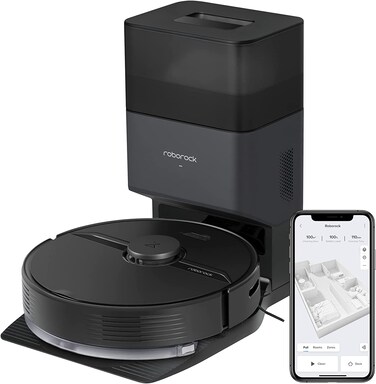 Roborock Q7+ Robotic Vacuum Cleaner and Auto-Empty Dock, Hands-Free Cleaning for up to 7 Weeks, APP-Controlled Mopping, 4200Pa Suction, No-Mop&amp;No-Go Zones, 180mins Runtime, Works with Alexa-Black