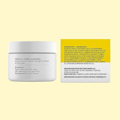 Acure Brightening Vitamin C Sunset Serum, 100% Vegan, For A Brighter Appearance, Vitamin C, Coq10 &amp; Astaxanthin, Intense Overnight Moisture, For All Skin Types, 1 Fl Oz