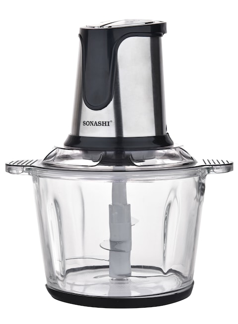 Sonashi Food Chopper With Mincer Grinder Function, Glass Bowl And Quad Blade With Egg Beater, Garlic Peeler &amp; Scraper Blade 3 L 500 W SMC-23G Black/Silver