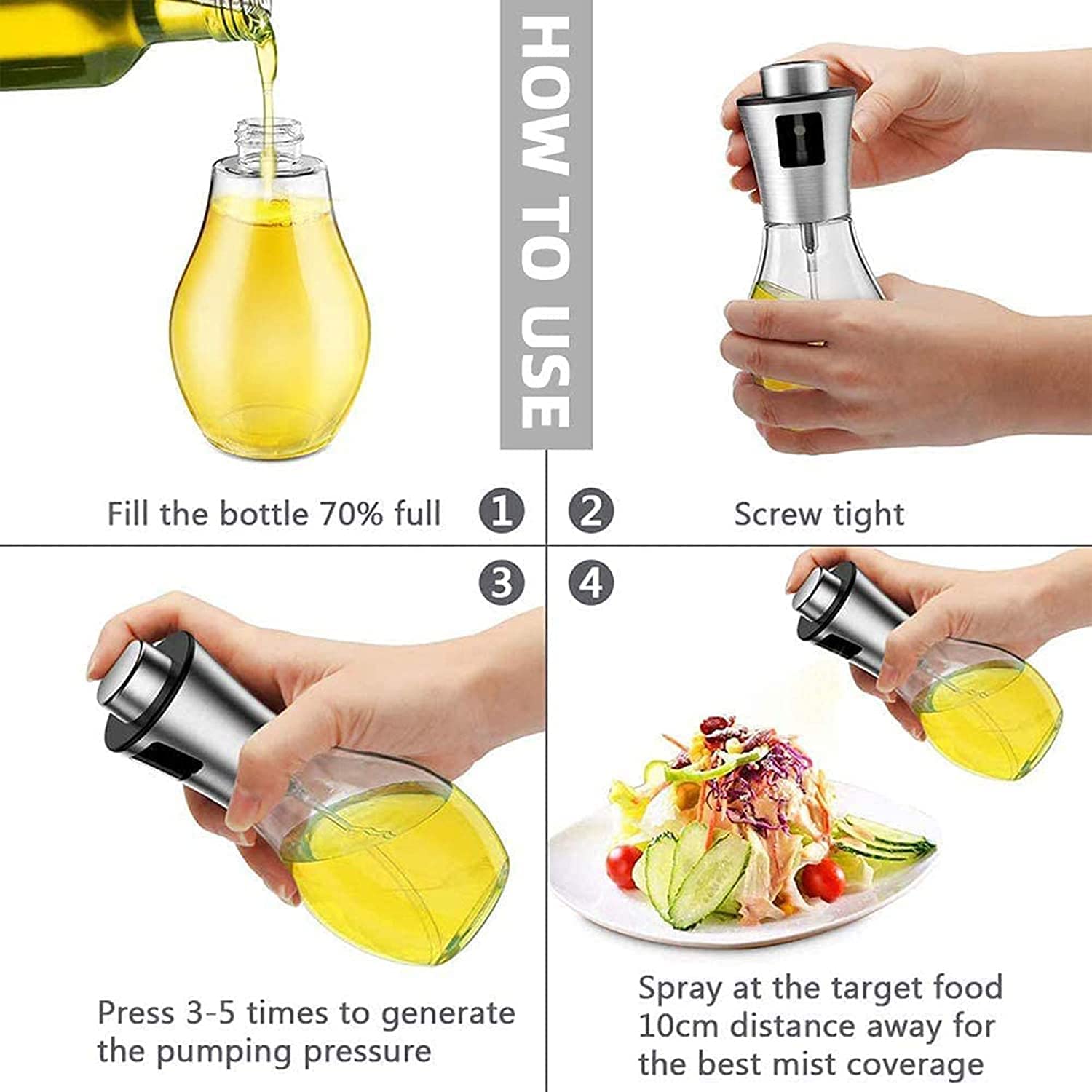 2 pack Oil Sprayer for Cooking, Olive Oil Sprayer Mister, Olive Oil Spray Bottle, Olive Oil Spray Clear Glass Oil Dispenser for Salad, BBQ, Kitchen Baking, Roasting (200ml)