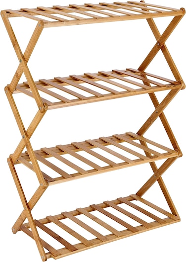 Royalford 4-Layer Bamboo Shoe Rack, Rf10413, 100% Natural Bamboo, Eco-Friendly, Collapsible Design, Easy To Store &amp; Carry, Multifunctional Shoe Shelf, Free Standing Shoe Organizer
