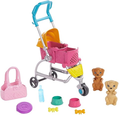 Barbie Stroll &lsquo;N Play Pups Playset With Barbie Doll, 2 Puppies And Pet Stroller Ghv92