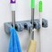 Eopzo 4 Slot Position Wall Mounted Plastic Mop and Broom Holder with 5 Hooks (Standard Size, Multicolour)
