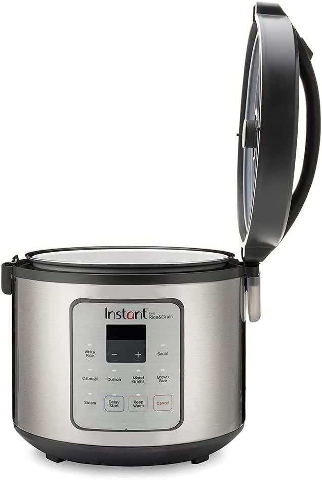 Instant Zest Rice And Grain Cooker 20 Cups Cooked (10 Cups Uncooked), 8 One Touch Smart Program, Non Stick Ceramic Inner Pot, Inp 140 5011 01 Gc, Black And Stainless Steel